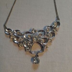 Vintage rhinestone princess necklace glam 40s 50s retro silver jewelry